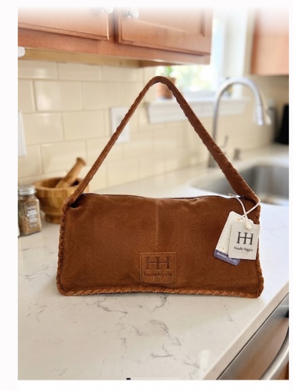 Haute Hippie NWT Brown Suede Hobo Bag Boho Braided Shoulder Whipstitch Festival